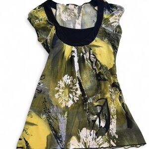 Vintage Y2K Dynamite Abstract Floral Babydoll Layered Tunic Top